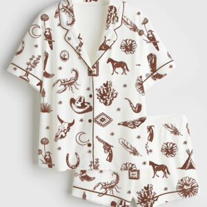 Womenâ€™s Bohemian Folktales Western Art Short Sleeve Satin Pajama Set