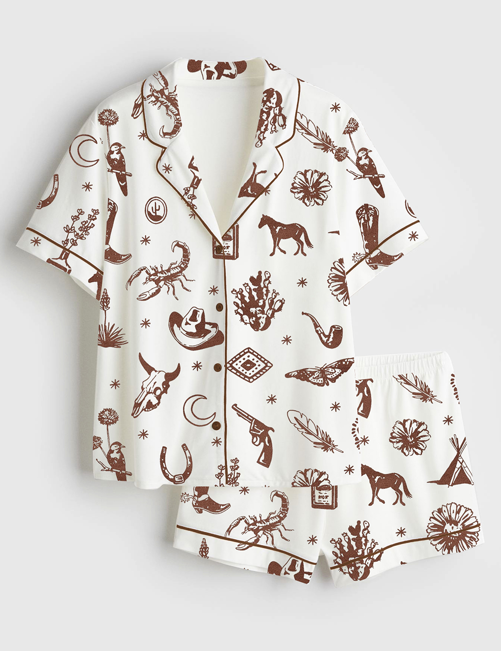 Womenâ€™s Bohemian Folktales Western Art Short Sleeve Satin Pajama Set