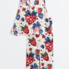 Women's Boho 4th Of July Preppy Strawberry Patriotic Bow Print Long Sleeve Satin Pajama Set