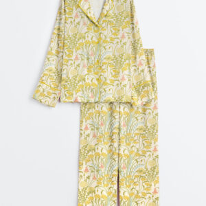 Womenâ€™s Boho Blooms Golden Floral Long Sleeve Satin Pajama Set