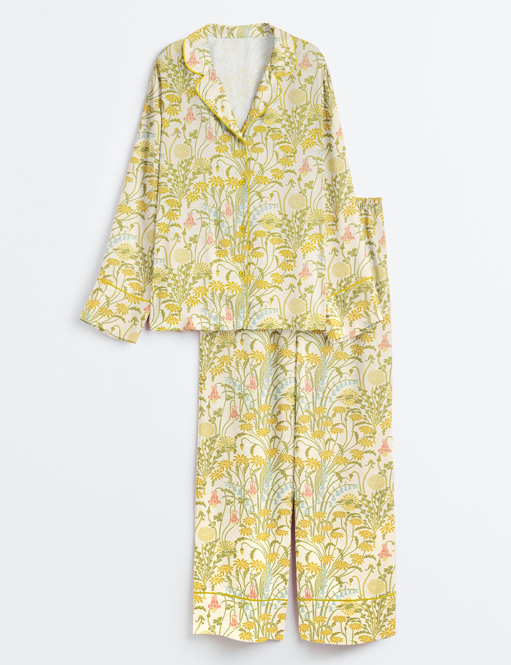 Womenâ€™s Boho Blooms Golden Floral Long Sleeve Satin Pajama Set