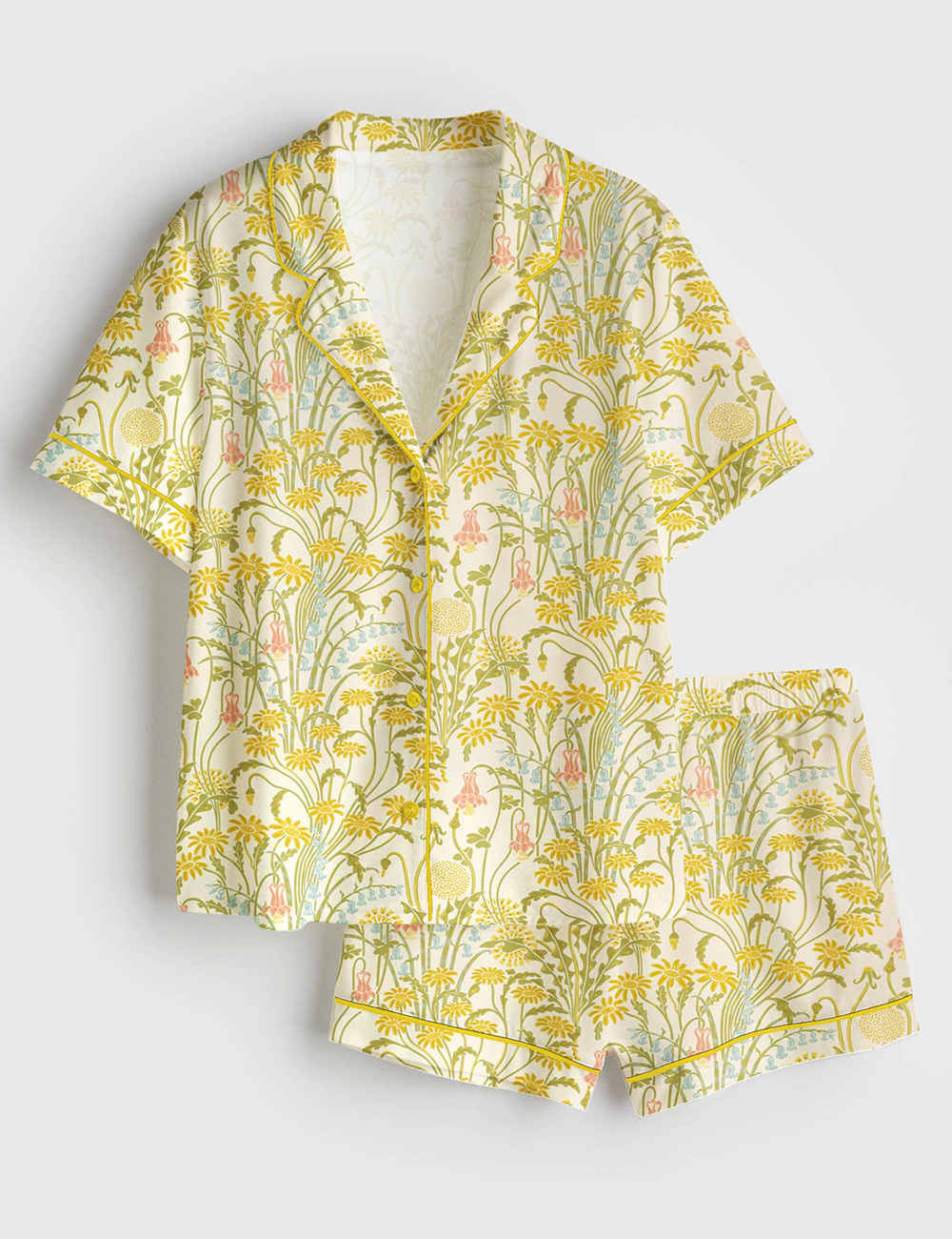 Womenâ€™s Boho Blooms Golden Floral Short Sleeve Satin Pajama Set