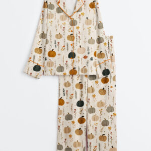 Women's Boho Pumpkin Autumn Flowers Watercolor Fall Floral Long Sleeve Satin Pajama Set