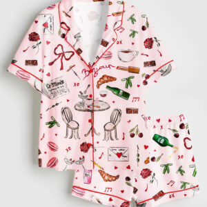 Women's Bonjour Print Short Sleeve Satin Pajama Set