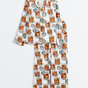 Womenâ€™s Bourbon Whiskey Alcohol Long Sleeve Satin Pajama Set