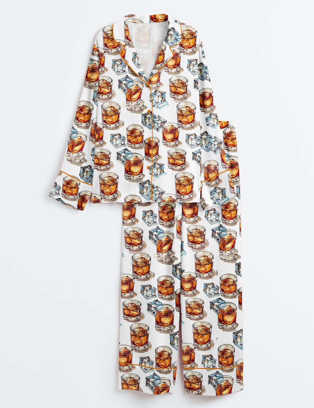 Women's Bourbon Whiskey Alcohol Long Sleeve Satin Pajama Set