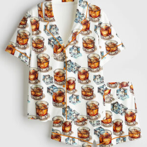 Womenâ€™s Bourbon Whiskey Alcohol Short Sleeve Satin Pajama Set