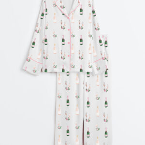 Women's Breakfast Of Champs Long Sleeve Satin Pajamas Set