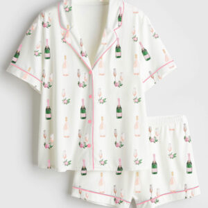 Women's Breakfast Of Champs Short Sleeve Satin Pajama Set