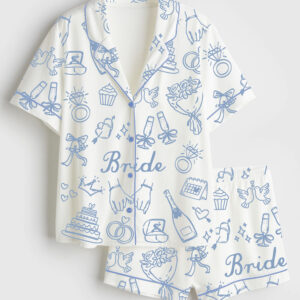 Women's Bride Bridesmaid Bridal Party Wedding Day Short Sleeve Satin Pajama Set