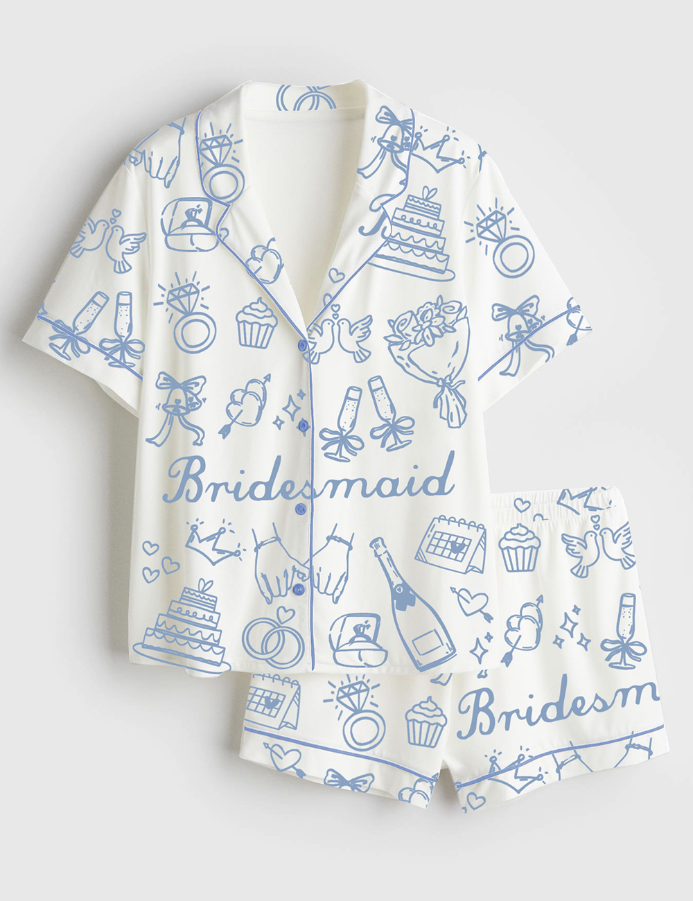 Womenâ€™s Bride Bridesmaid Bridal Party Wedding Day Short Sleeve Satin Pajama Set