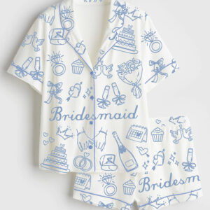 Women's Bride Bridesmaid Bridal Party Wedding Day Short Sleeve Satin Pajama Set