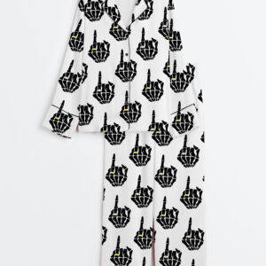 Women's Bride Skeleton Halloween Wedding Long Sleeve Satin Pajama Set