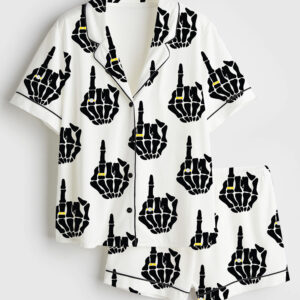 Womenâ€™s Bride Skeleton Halloween Wedding Short Sleeve Satin Pajama Set