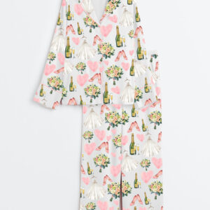 Women's Bride Wedding Champagne Long Sleeve Satin Pajama Set