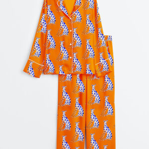 Women's Bright Greyhound Dog Lovers Long Sleeve Satin Pajama Set