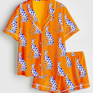 Women's Bright Greyhound Dog Lovers Short Sleeve Satin Pajama Set