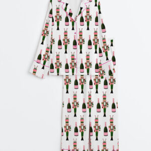 Women's Bucket Nutcracker Champagne Long Sleeve Satin Pajamas Set