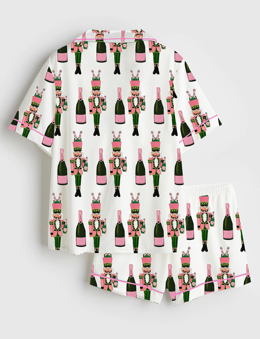 Women's Bucket Nutcracker Champagne Short Sleeve Satin Pajama Set - Image 2