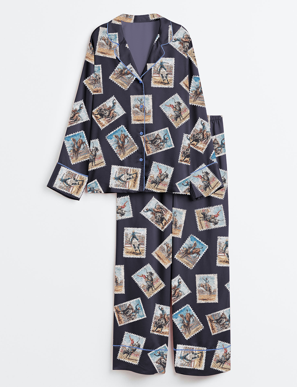 Womenâ€™s Bucking Bull Rodeo Cowboy Punchy Western Grunge Long Sleeve Satin Pajama Set