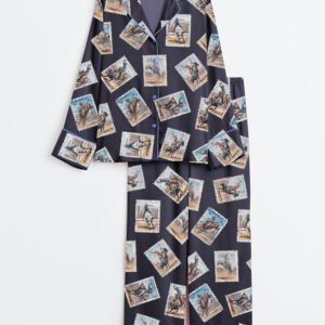 Women's Bucking Bull Rodeo Cowboy Punchy Western Grunge Long Sleeve Satin Pajama Set