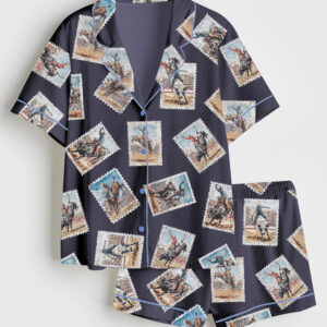 Women's Bucking Bull Rodeo Cowboy Punchy Western Grunge Short Sleeve Satin Pajama Set