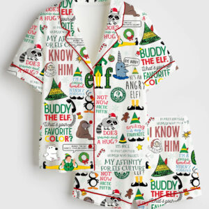 Womenâ€™s Buddy The Elf Christmas Short Sleeve Satin Pajama Set