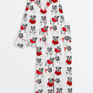 Women's Bulldogs Football L ong Sleeve Satin Pajamas Set