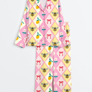 Womenâ€™s Bumblebee Art Spring Vibes Long Sleeve Satin Pajama Set