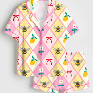 Womenâ€™s Bumblebee Art Spring Vibes Short Sleeve Satin Pajama Set