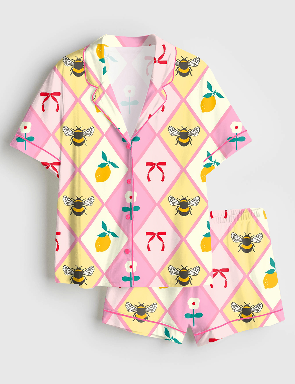 Women's Bumblebee Art Spring Vibes Short Sleeve Satin Pajama Set