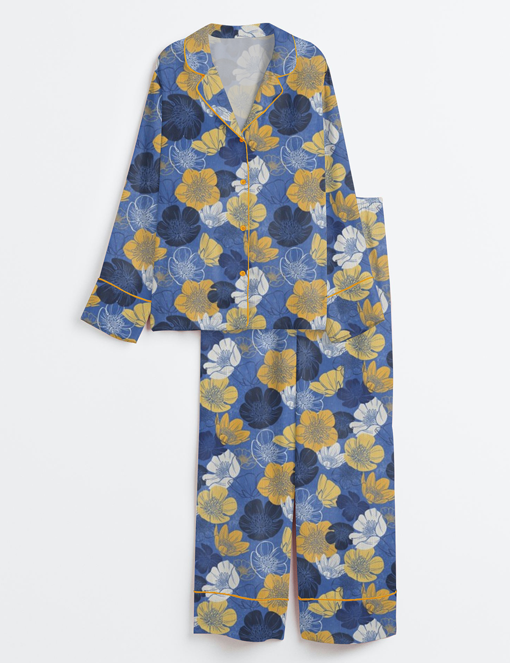 Womenâ€™s Buttercup Blues Bright Flowers Long Sleeve Satin Pajama Set