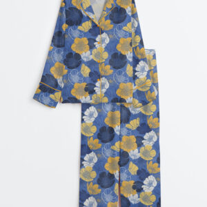 Women's Buttercup Blues Bright Flowers Long Sleeve Satin Pajamas Set