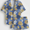 Women's Buttercup Blues Bright Flowers Short Sleeve Satin Pajama Set