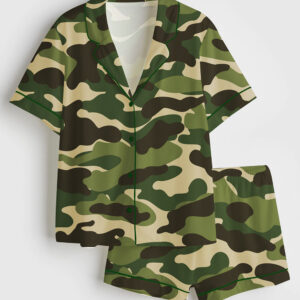 Women's Camouflage Short Sleeve Satin Pajama Set