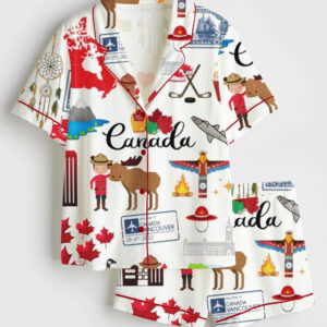 Women's Canada Travel Short Sleeve Satin Pajama Set