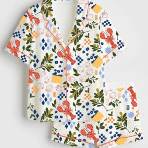 Women's Capri Design Short Sleeve Satin Pajama Set