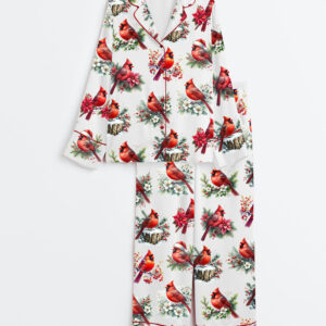 Women's Cardinal Bird Long Sleeve Satin Pajamas Set