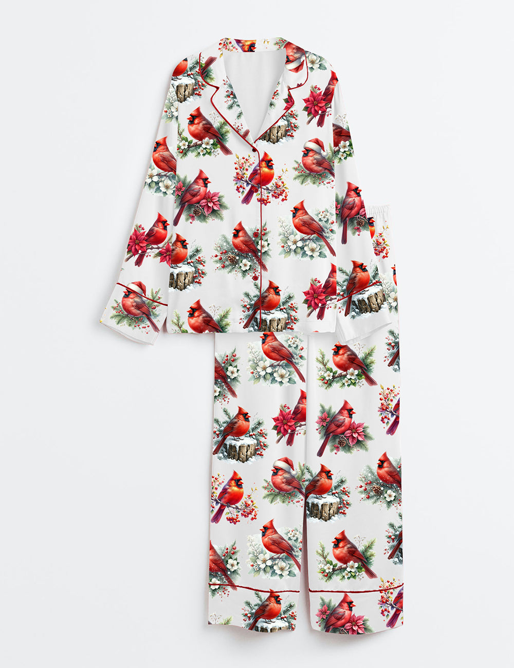 Women's Cardinal Bird Long Sleeve Satin Pajamas Set