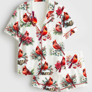 Women's Cardinal Bird Short Sleeve Satin Pajama Set
