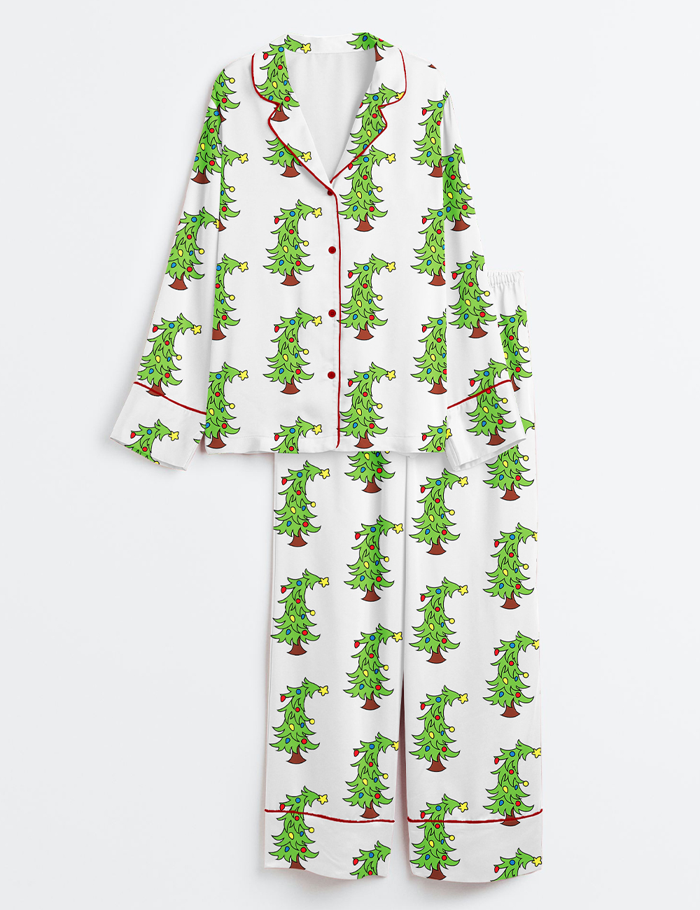 Womenâ€™s Cartoon Christmas Tree With The Grinch Hand Long Sleeve Satin Pajama Set