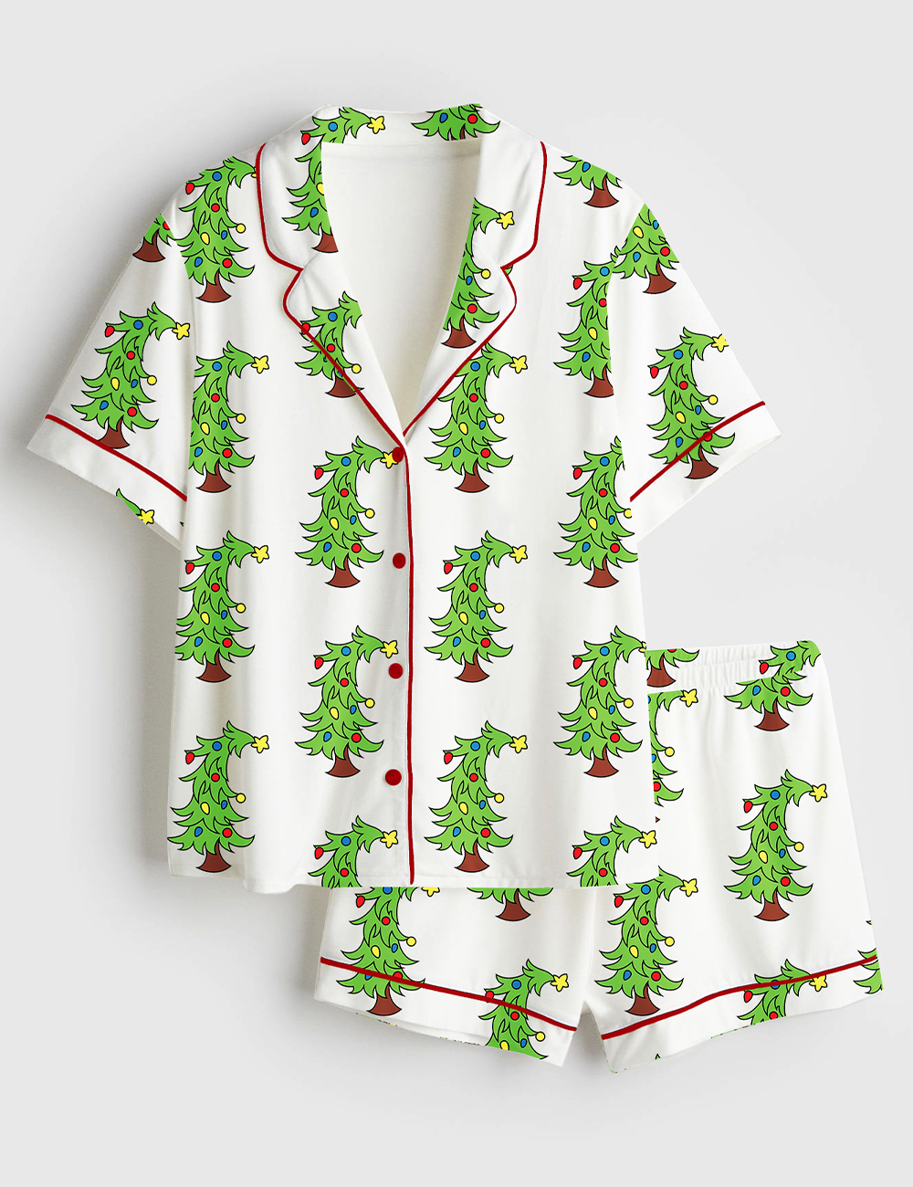 Womenâ€™s Cartoon Christmas Tree With The Grinch Hand Short Sleeve Satin Pajama Set