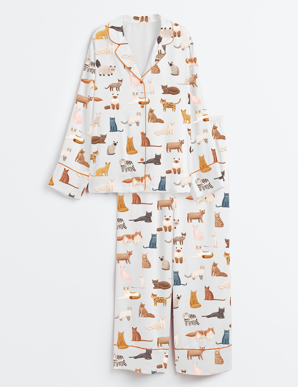 Women's Cat Breeds Long Sleeve Satin Pajama Set