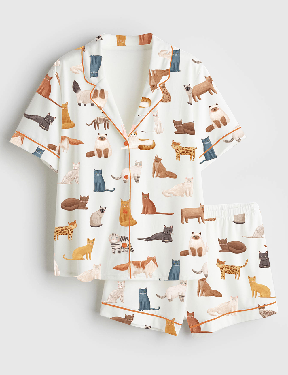 Womenâ€™s Cat Breeds Short Sleeve Satin Pajama Set