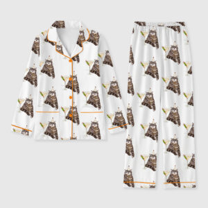 Women's Cat Drinks Espresso Martini Cocktail Long Sleeve Pocket Cotton Pajamas Set