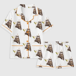 Women's Cat Drinks Espresso Martini Cocktail Short Sleeve Pocket Cotton Pajama Set