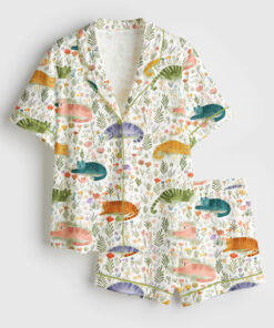 Women's Cat Flower Cat Lover Short Sleeve Satin Pajama Set