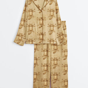 Womenâ€™s Cat Target Long Sleeve Satin Pajama Set