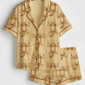 Women's Cat Target Short Sleeve Satin Pajama Set