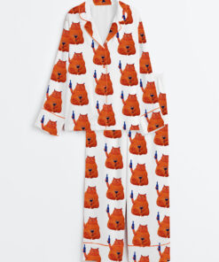 Women's Cat Wine Cheers Long Sleeve Satin Pajama Set